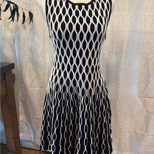 Saks Fifth Avenue Black and White Geometric Midi Dress